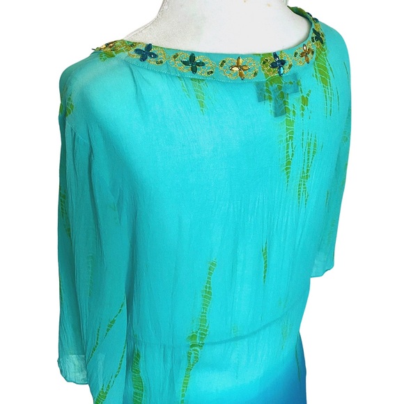 BEBE Sheer Blue Ombre Embellished Tunic Top - Picture 3 of 6